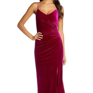 Vince Camuto Draped Velvet Slit Gown